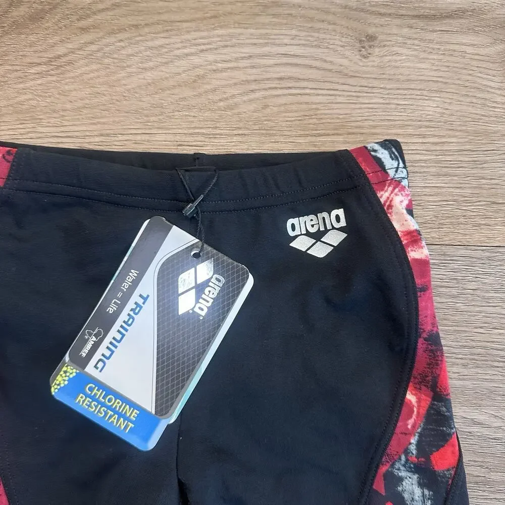 Arena NWT Boys Stormy Swim Jammer Youth 22 Black Red Training Swimsuit Shorts
